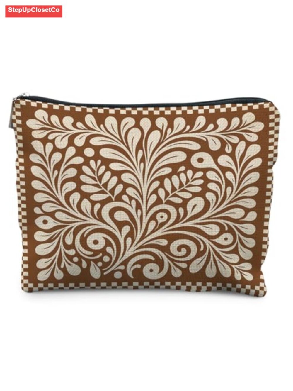 Boho Mexican Floral Makeup Bag Linen Canvas Zipper Cosmetic Pouch Travel